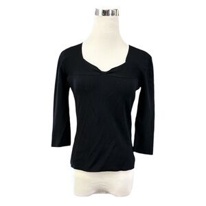 JAC Black Ribbed Women's Sweater Knit Twist Neckline 3/4 Sleeve Size Medium